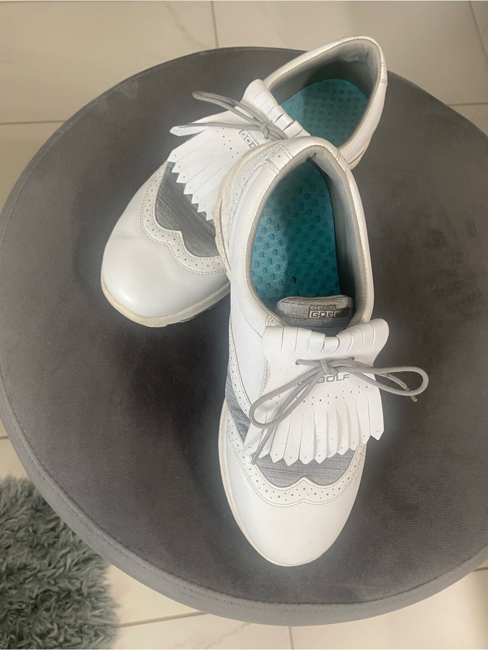 Skechers White and Gray Women's Golf-Style Kiltie Sneakers